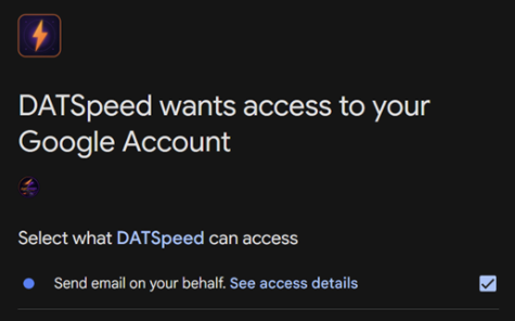 Google permission screen — check the Send email on your behalf box