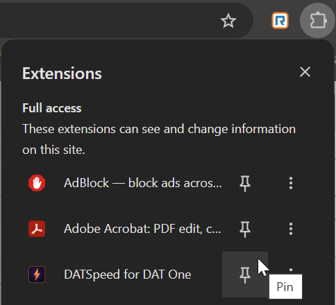 Pin DATSpeed to your browser toolbar