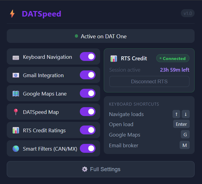 DATSpeed Chrome extension popup