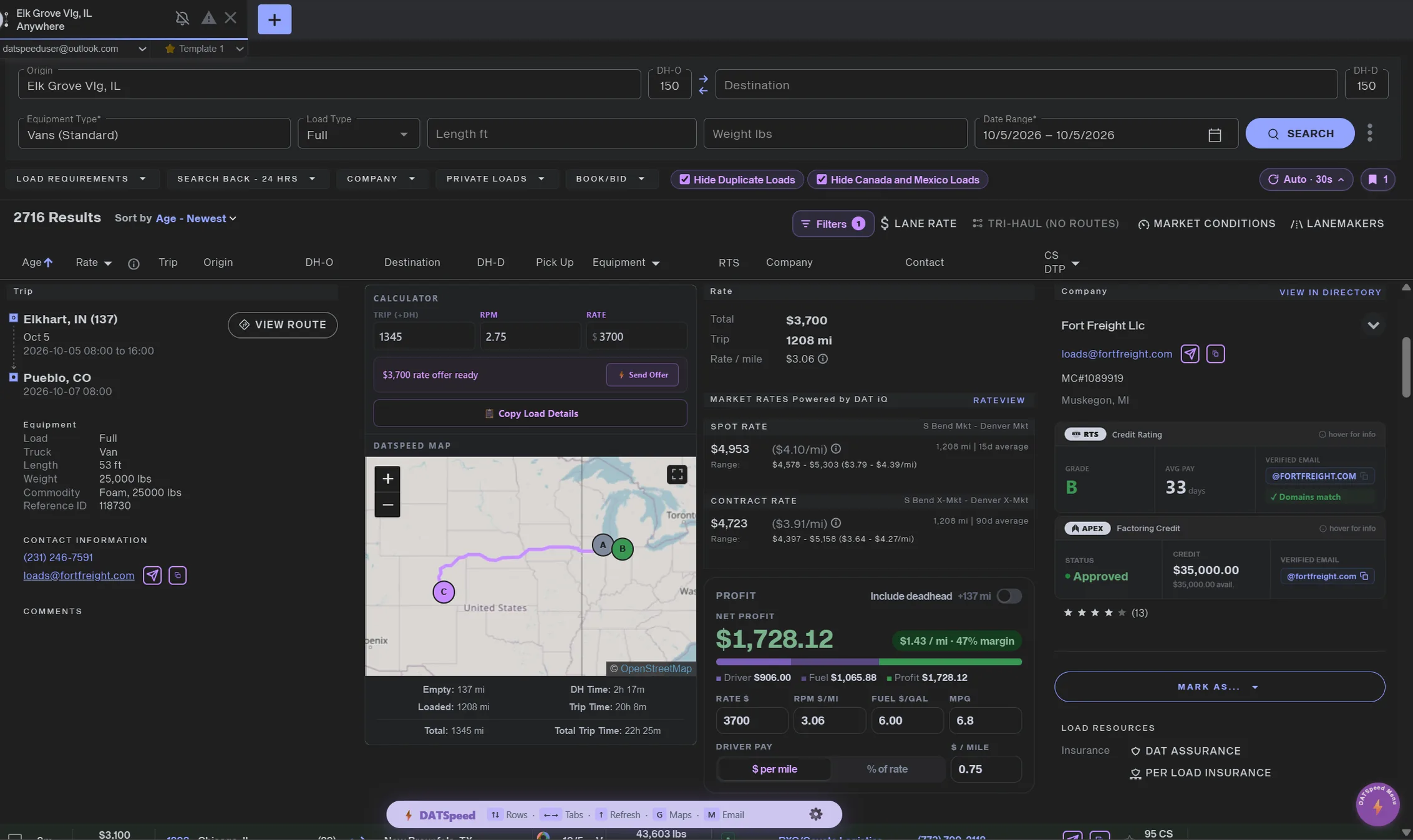 DATSpeed dark mode, expanded load detail