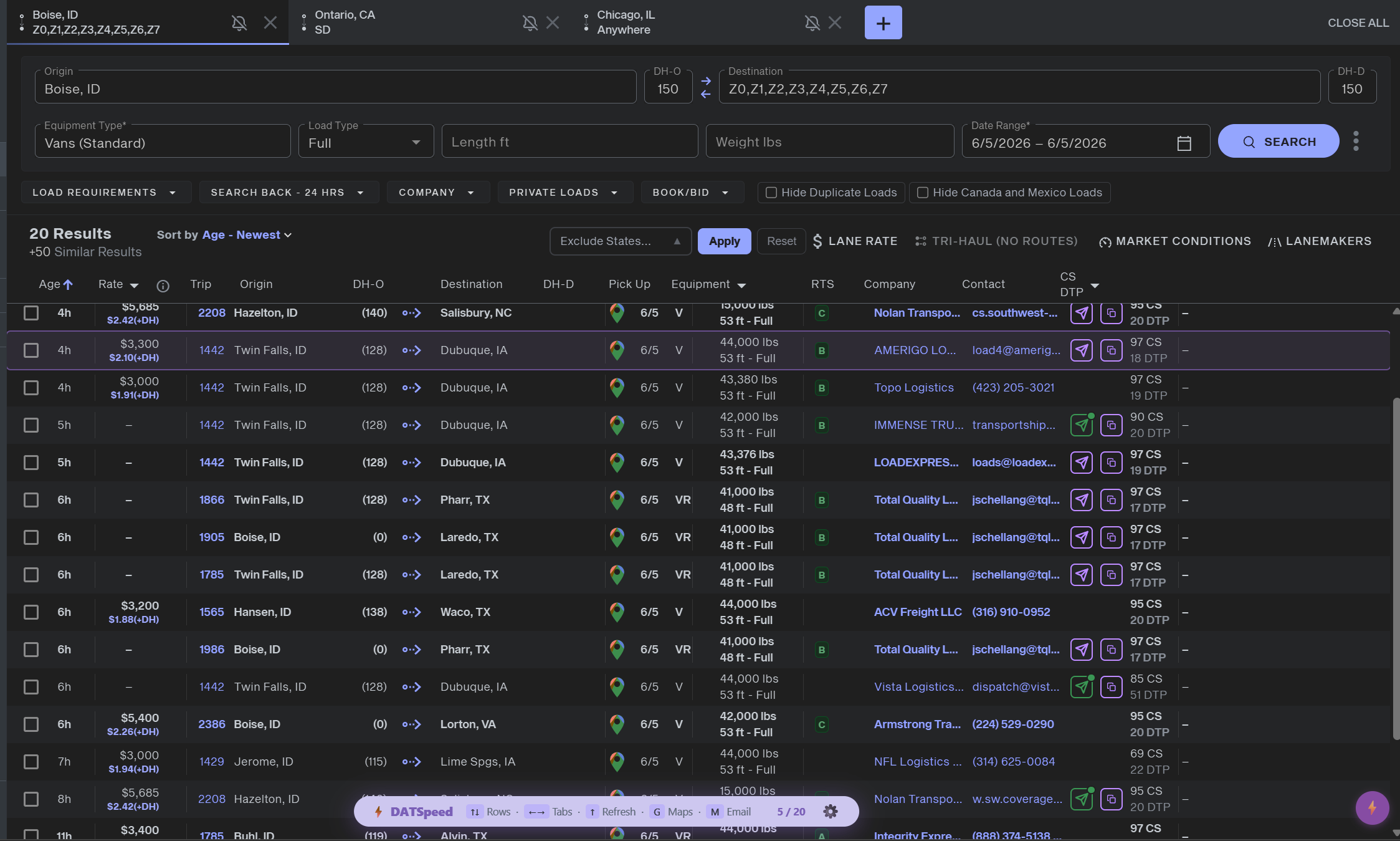 DATSpeed Dark Mode — list view